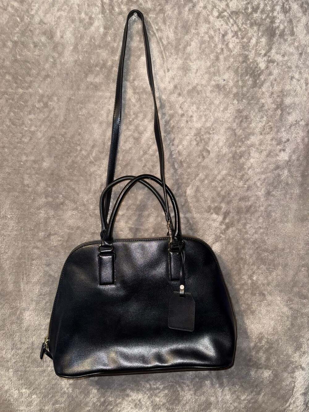 Express Black Dome Satchel Handbag with Crossbody Strap